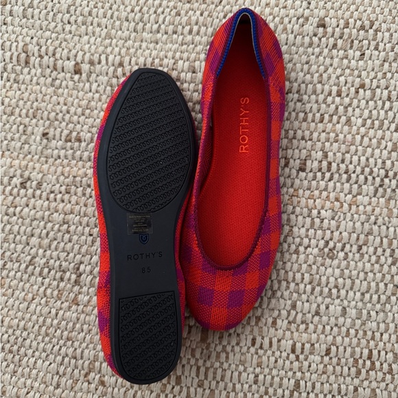 Rothy’s Loafer Cherry Gingham Women’s Ballet Flat Shoes Magenta Pink Barbie - Picture 2 of 5